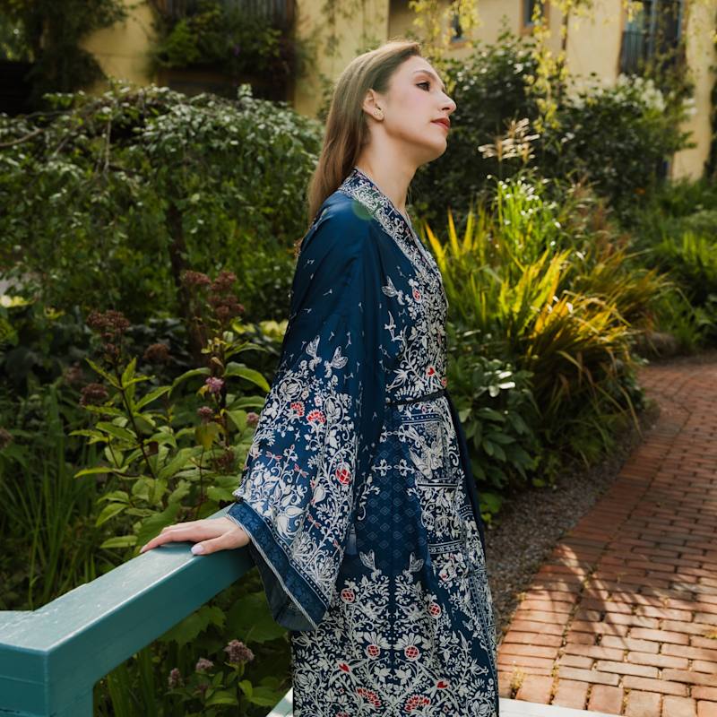 Thumbnail of Tree Of Life Silk Robe In Blue image