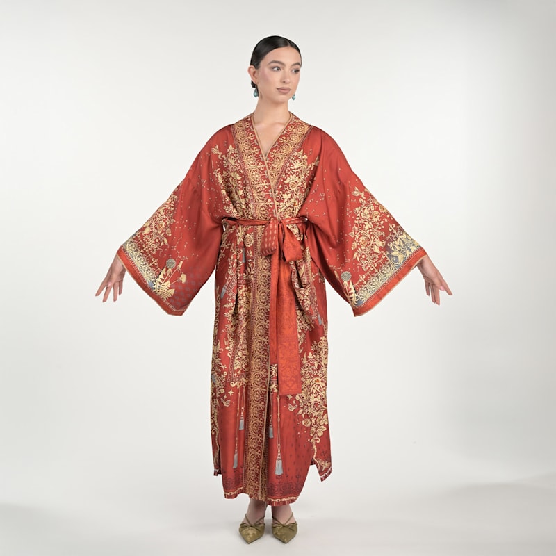 Thumbnail of Tree Of Life Silk Robe In Rust image