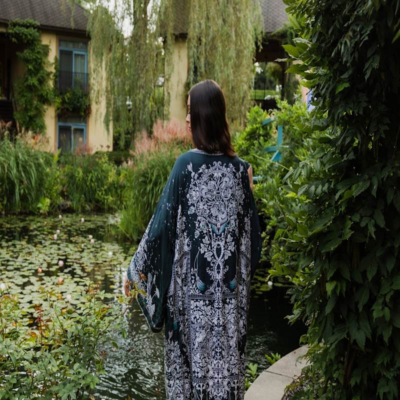 Thumbnail of Tree Of Life Silk Robe In Green image