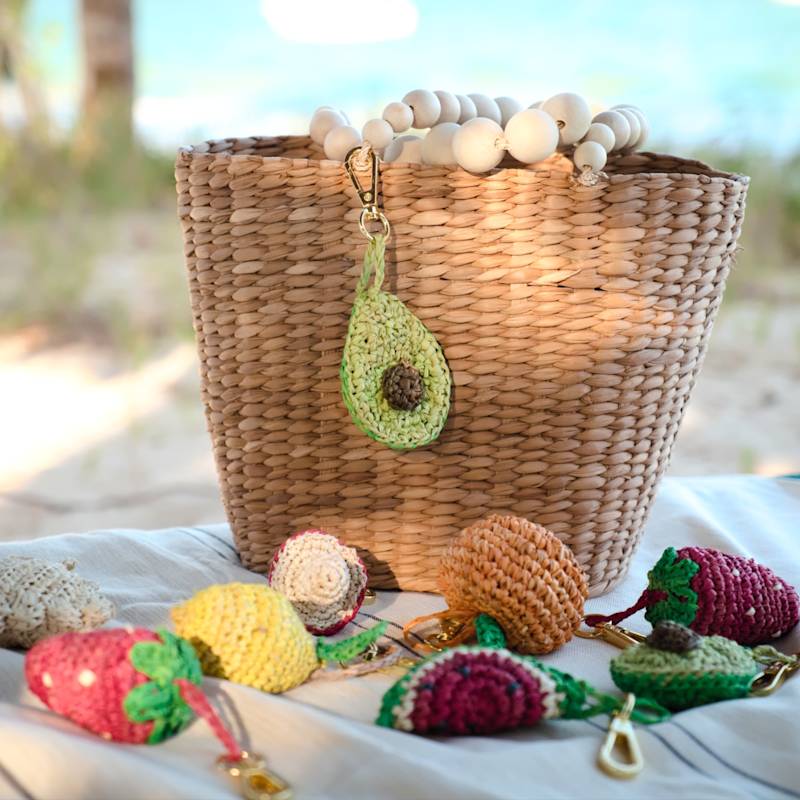 Thumbnail of Trendy Avocado Bag Charm - Handmade Raffia Keychain image