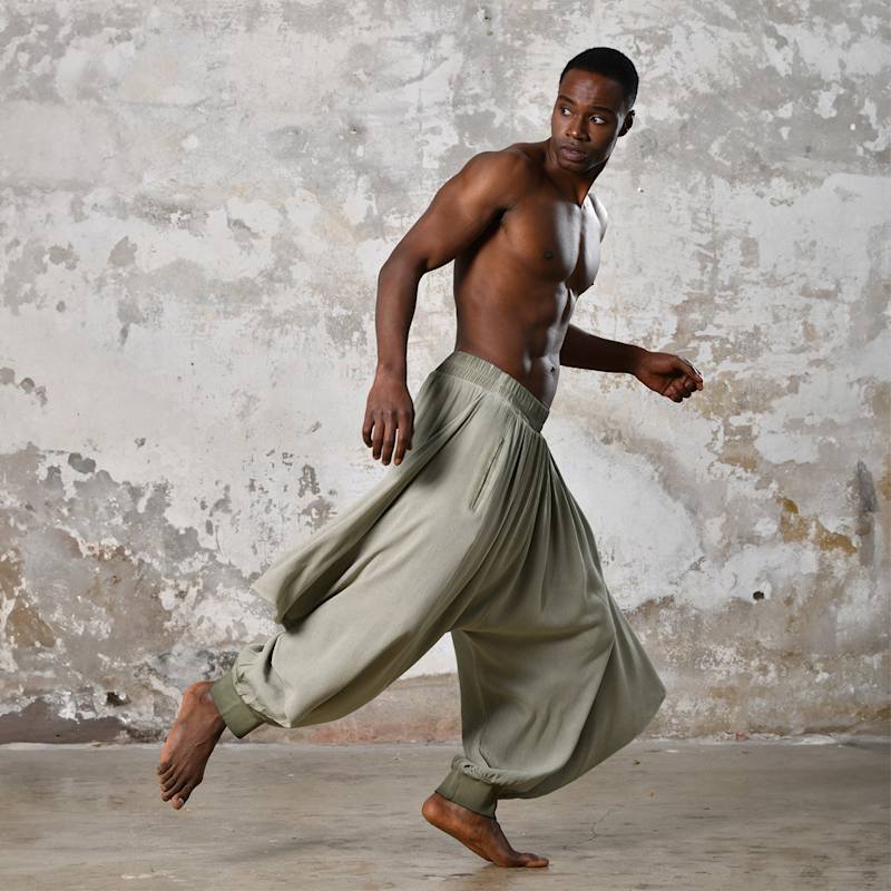 Thumbnail of Tri Salvar Khaki Green - Boho Men Harem Pants image