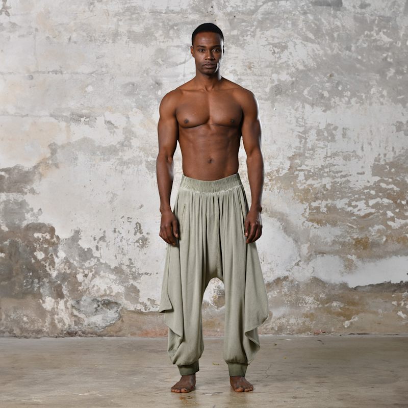Thumbnail of Tri Salvar Khaki Green - Boho Men Harem Pants image