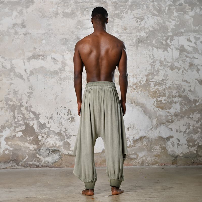 Thumbnail of Tri Salvar Khaki Green - Boho Men Harem Pants image