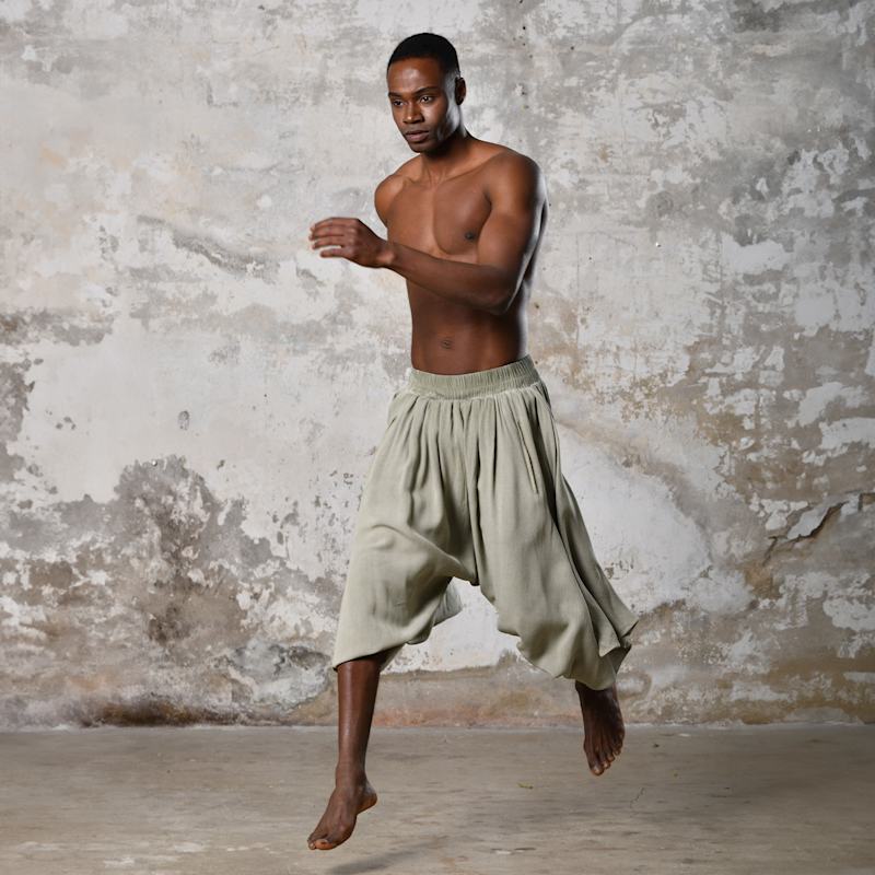 Thumbnail of Tri Salvar Khaki Green - Boho Men Harem Pants image