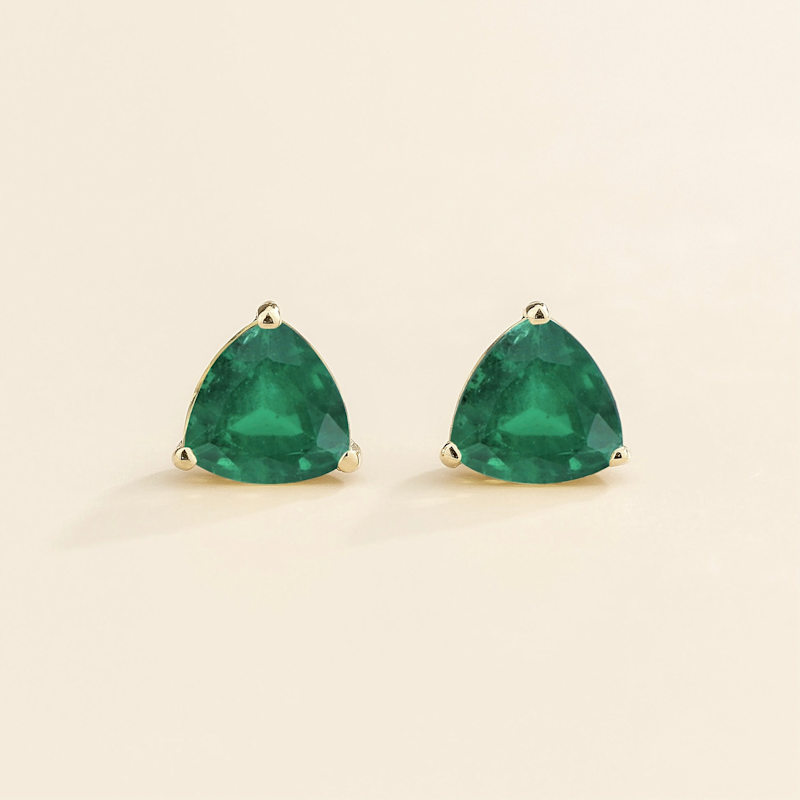 Thumbnail of Trillion Emerald Stud Earrings In White Gold / Green image
