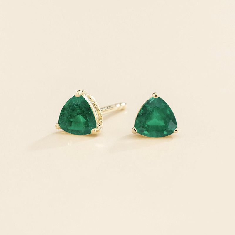Thumbnail of Trillion Emerald Stud Earrings In White Gold / Green image