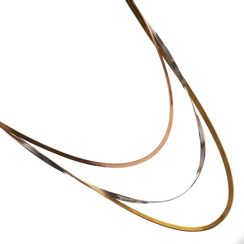 Thumbnail of Trio Glow Layered Italian Chain Necklace - Silver image