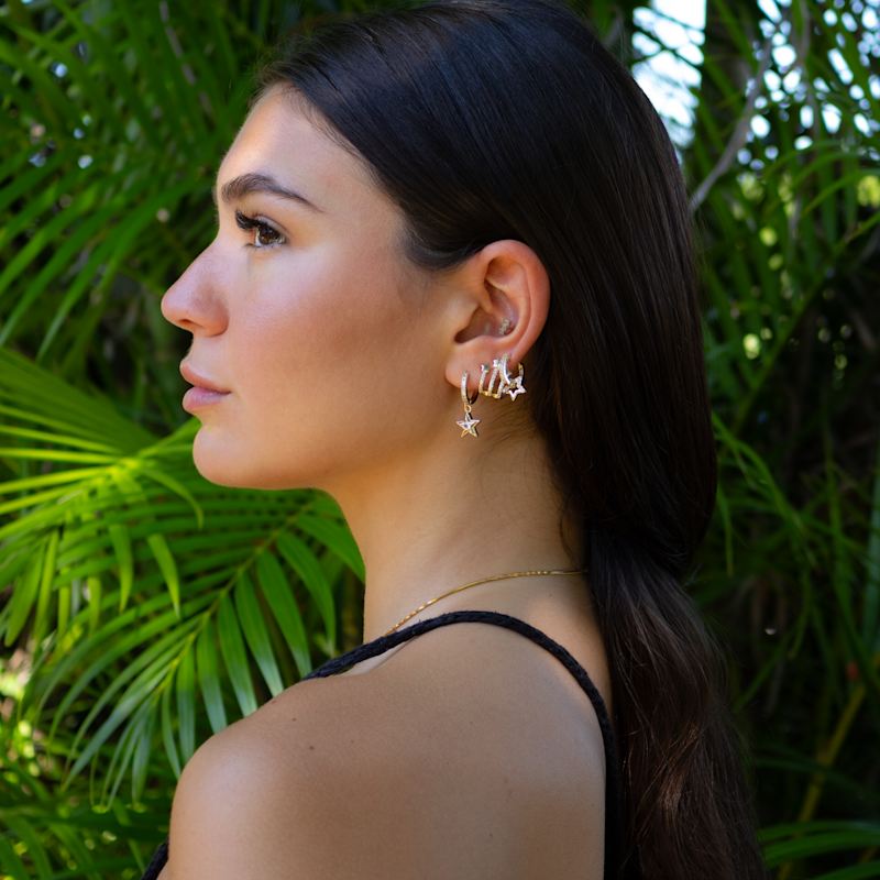 Thumbnail of Trio Gold & Diamond Sparkly Star Earrings - Gold image