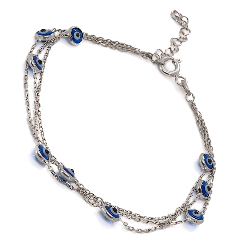 Thumbnail of Triple Chain Evil Eye Sterling Silver Bracelet - Silver image
