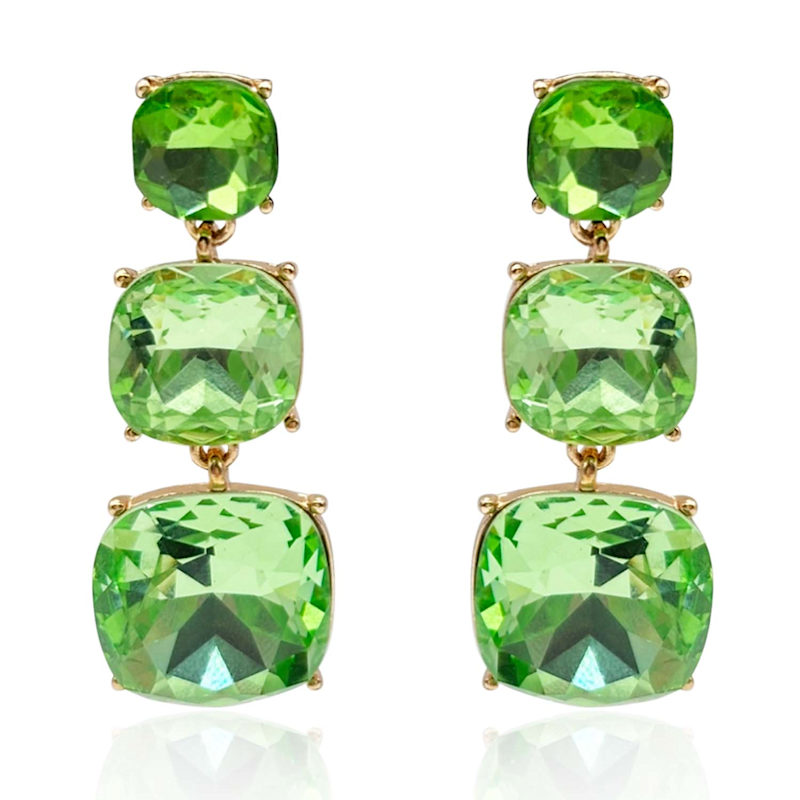 Thumbnail of Mackenzie Triple Cushion Shape Peridot Drop Earrings image