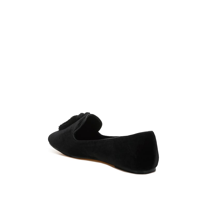 Thumbnail of Tromso Iconic Tassel Detail Velvet Loafers In Black By Rag & Co image