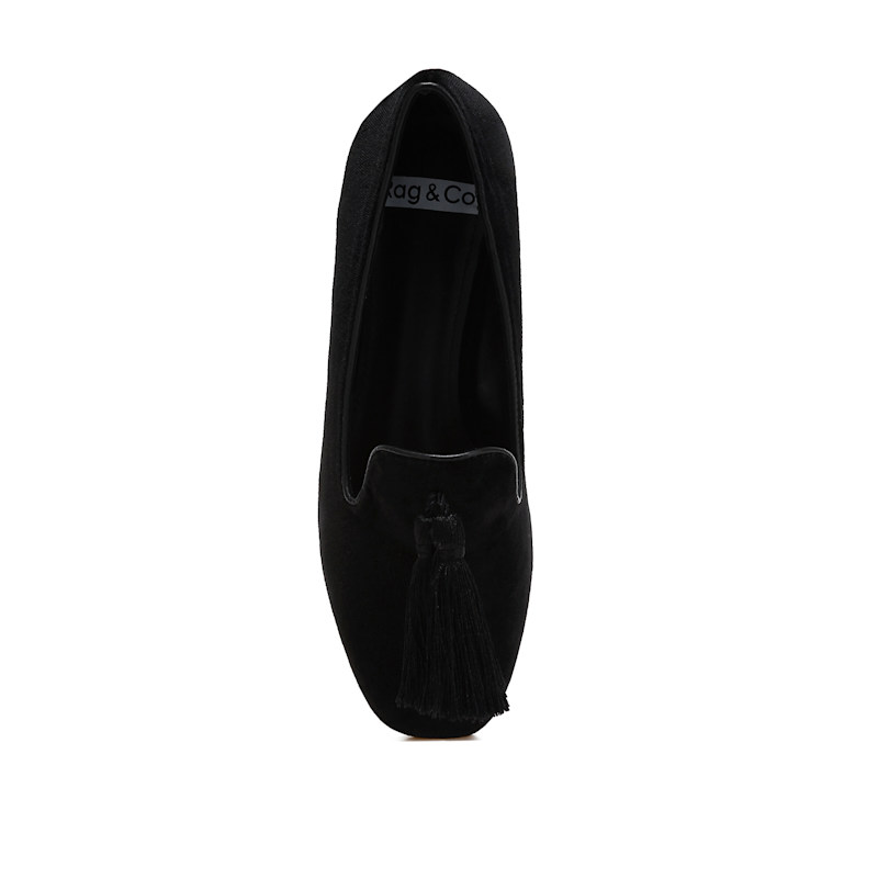 Thumbnail of Tromso Iconic Tassel Detail Velvet Loafers In Black By Rag & Co image