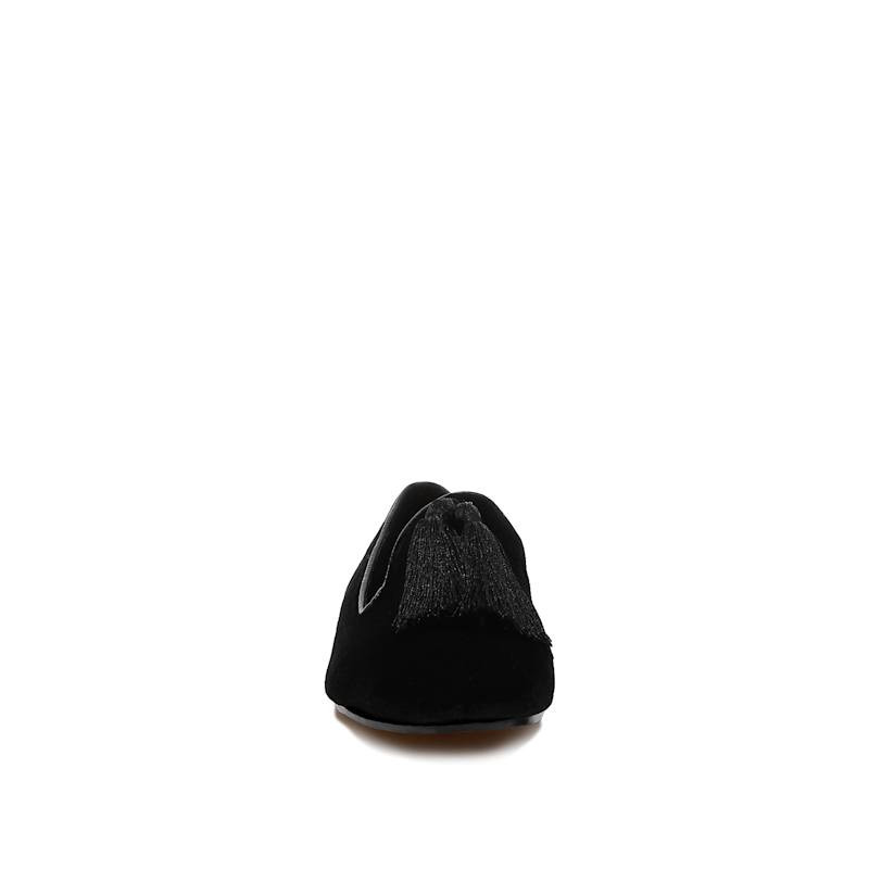 Thumbnail of Tromso Iconic Tassel Detail Velvet Loafers In Black By Rag & Co image