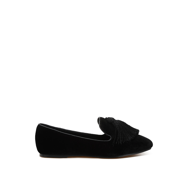 Thumbnail of Tromso Iconic Tassel Detail Velvet Loafers In Black By Rag & Co image