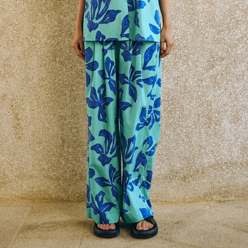 Thumbnail of Tropical Bliss Wide-Leg Pants - Ocean Blue image