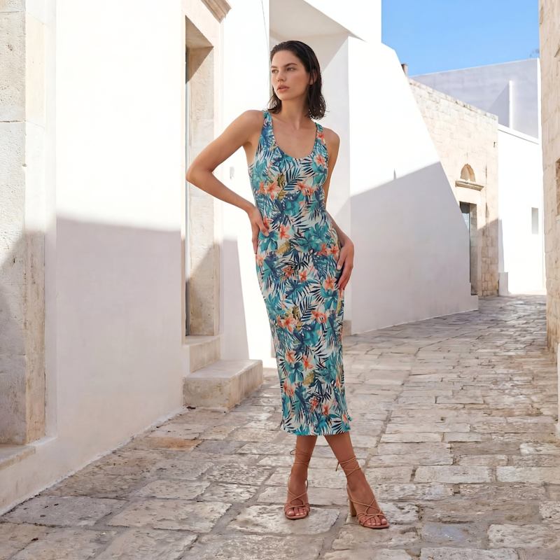 Thumbnail of Silk Midi Slip Dress - Tropicana image