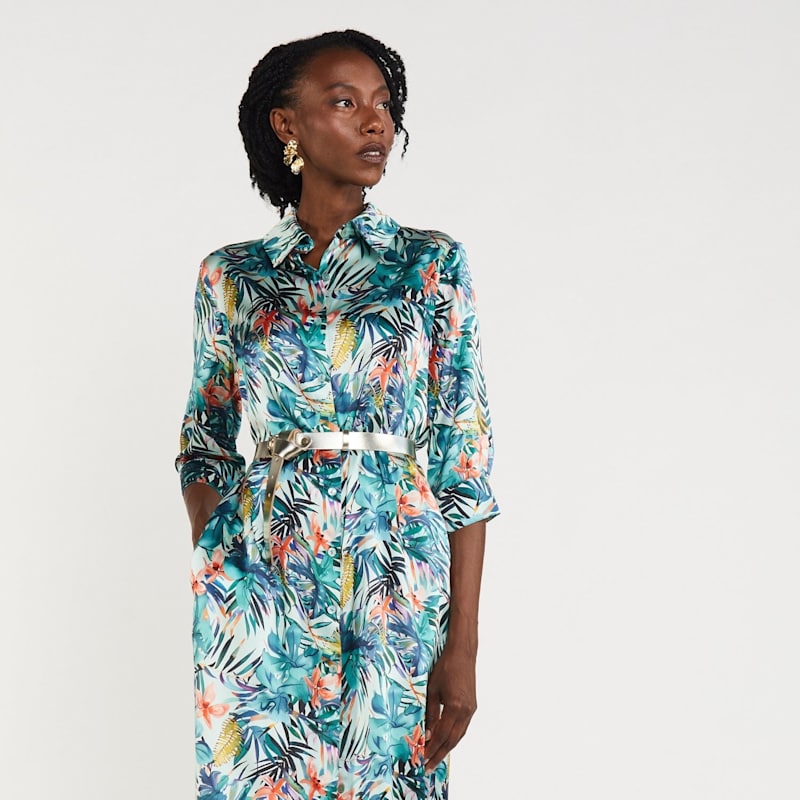 Thumbnail of Silk Shirt Dress - Tropicana Oasis image