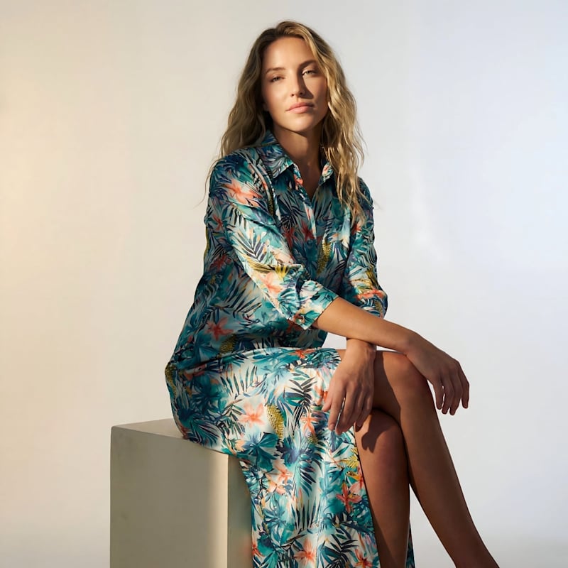 Thumbnail of Silk Shirt Dress - Tropicana Oasis image