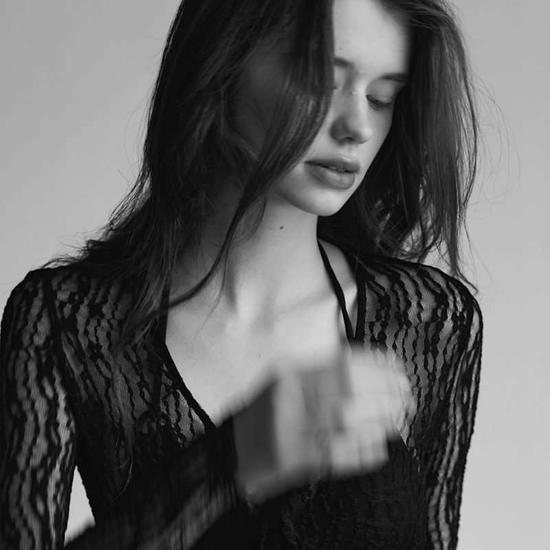 Thumbnail of Trumpet Dress Flared Sleeve Sheer Lace Knit Dress In Black image
