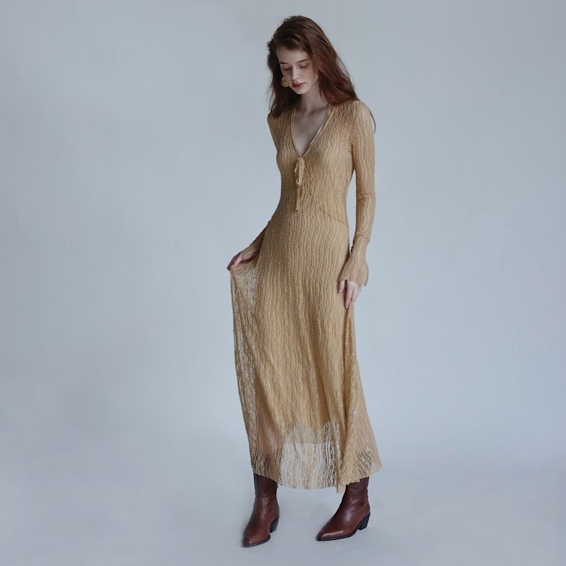 flared sleeve long dress Juno Knitted Long Sleeved Maxi Dress ‍ ️Mermaid Way Black / M main image 0