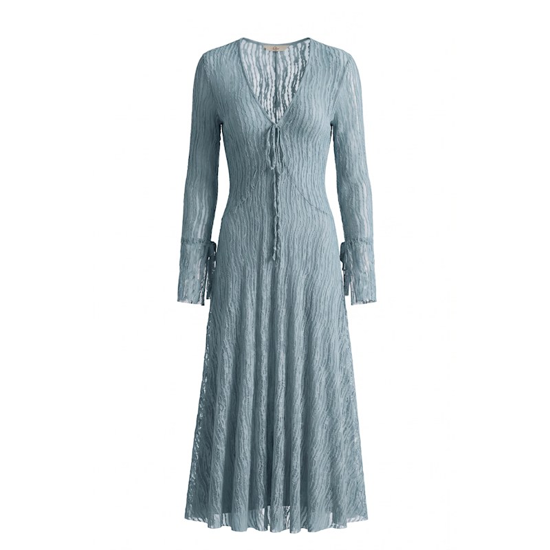 Thumbnail of Trumpet Dress Flared Sleeve Sheer Lace Knit Dress In Blue image