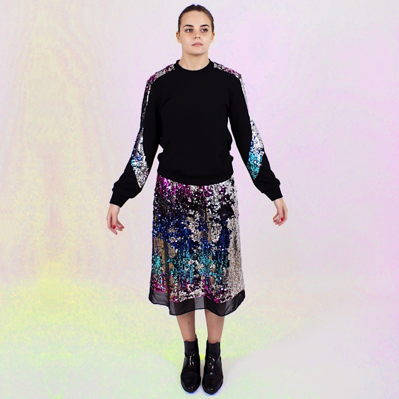 Thumbnail of Black Sweatshirt With Double-Sided Multicolor Sequined Sleeves image