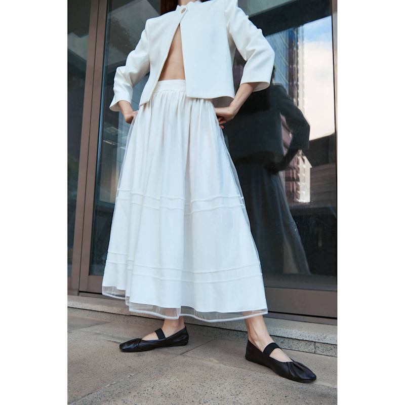 Thumbnail of Tulle Detailed Double Layer Midi Skirt - Ecru image