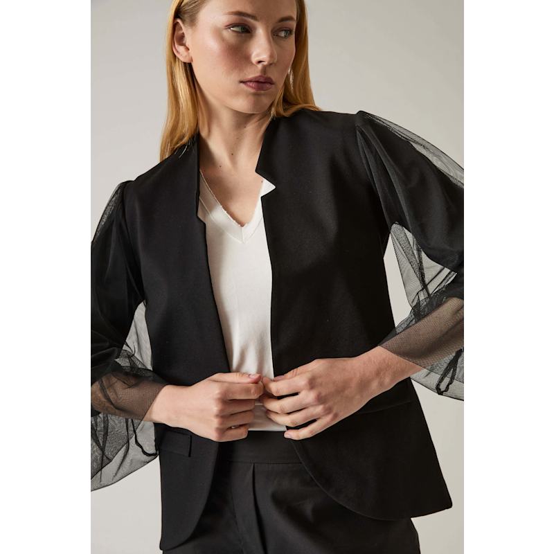 Thumbnail of Tulle Sleeve Black Blazer image