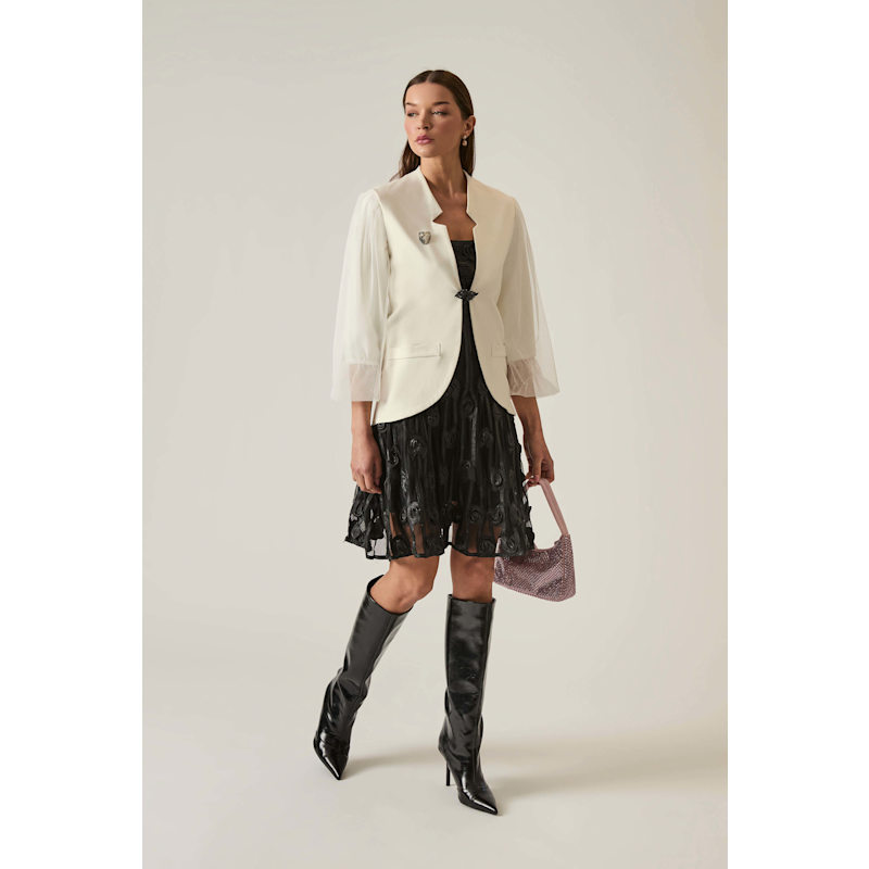 Thumbnail of Tulle Sleeve White Blazer image