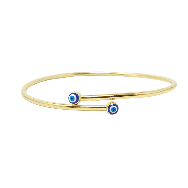 Thumbnail of Turkish Blue Evil Eye Minimalist Gold Plated Bangle image