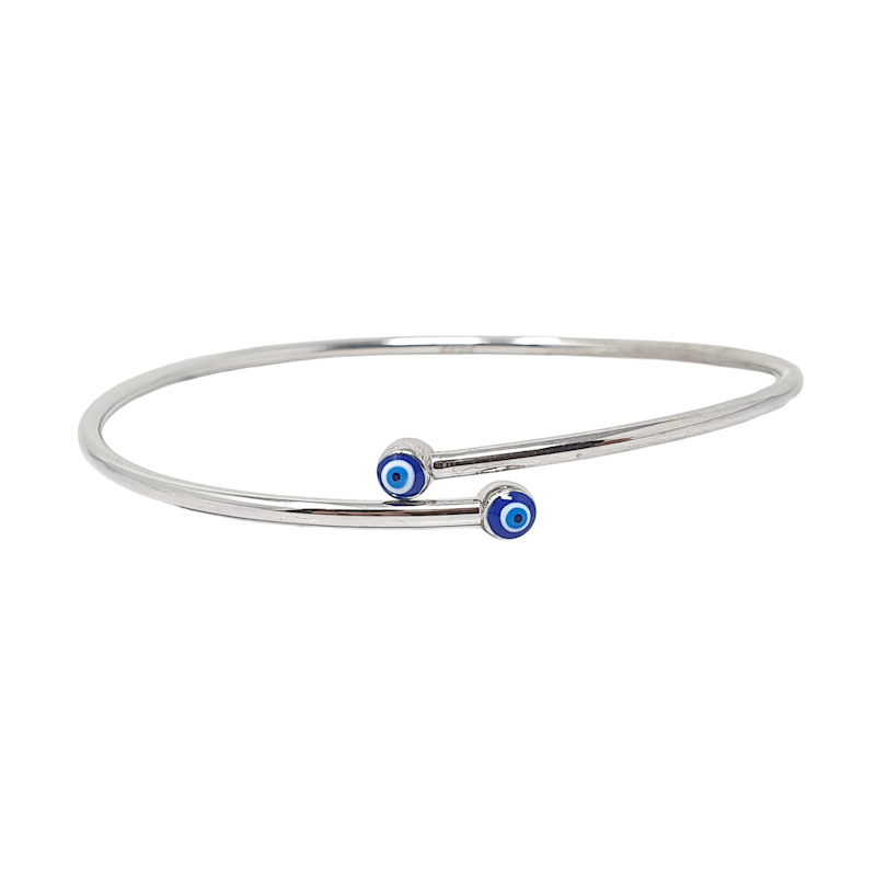 Thumbnail of Turkish Blue Evil Eye Minimalist Sterling Silver Bangle image