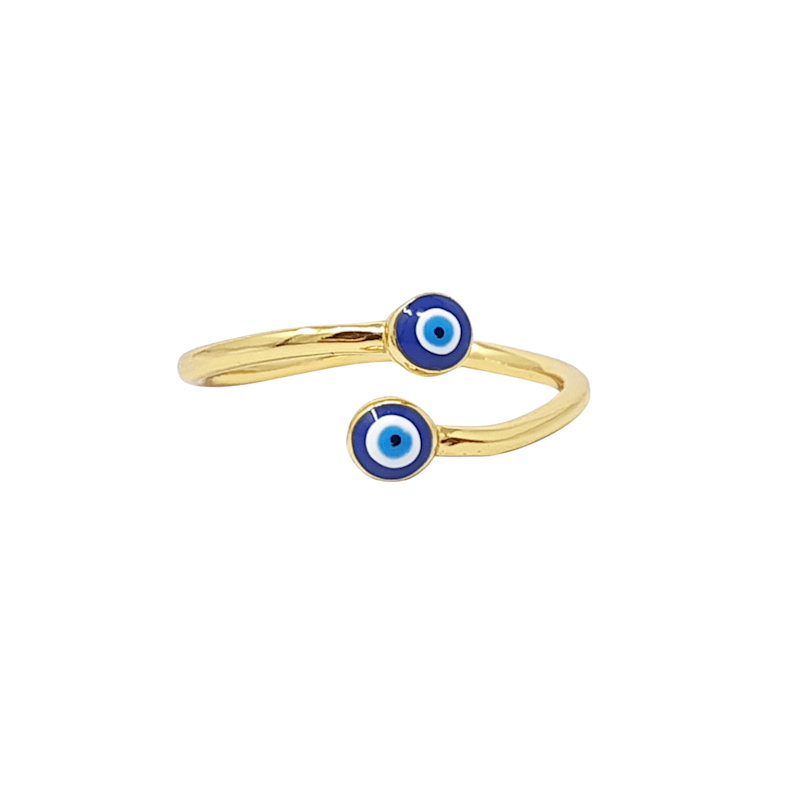 Thumbnail of Turkish Blue Evil Eye Nazar Gold Plated Stacking Ring image