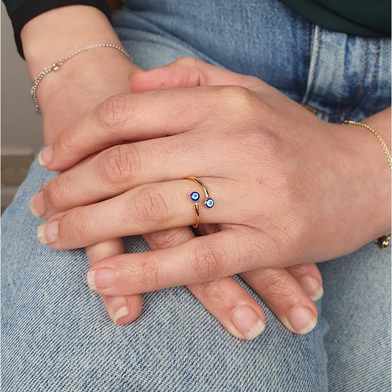 Thumbnail of Turkish Blue Evil Eye Nazar Gold Plated Stacking Ring image