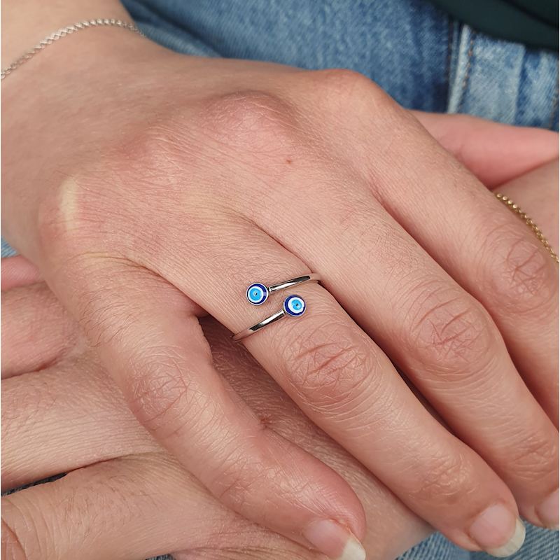 Thumbnail of Turkish Blue Evil Eye Sterling Silver Stacking Ring image
