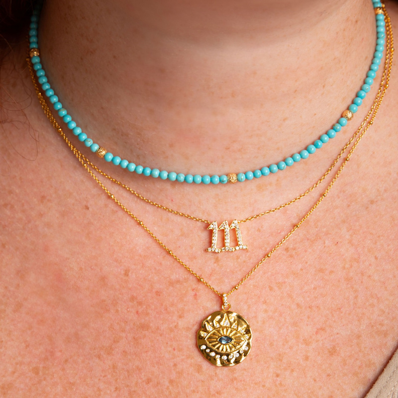 Thumbnail of Turquoise And Gold Choker Necklace, Creativity And Confidence Amplifier image