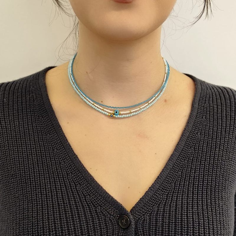 Thumbnail of Turquoise Beaded Evil Eye Necklace image