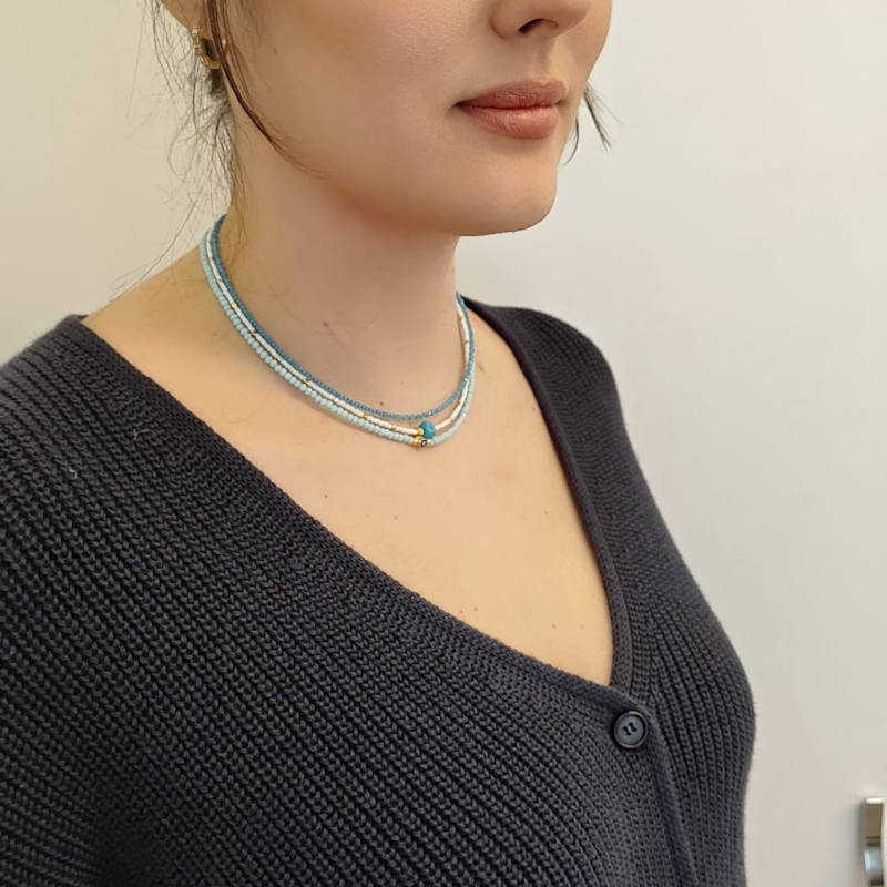 Thumbnail of Turquoise Beaded Evil Eye Necklace image