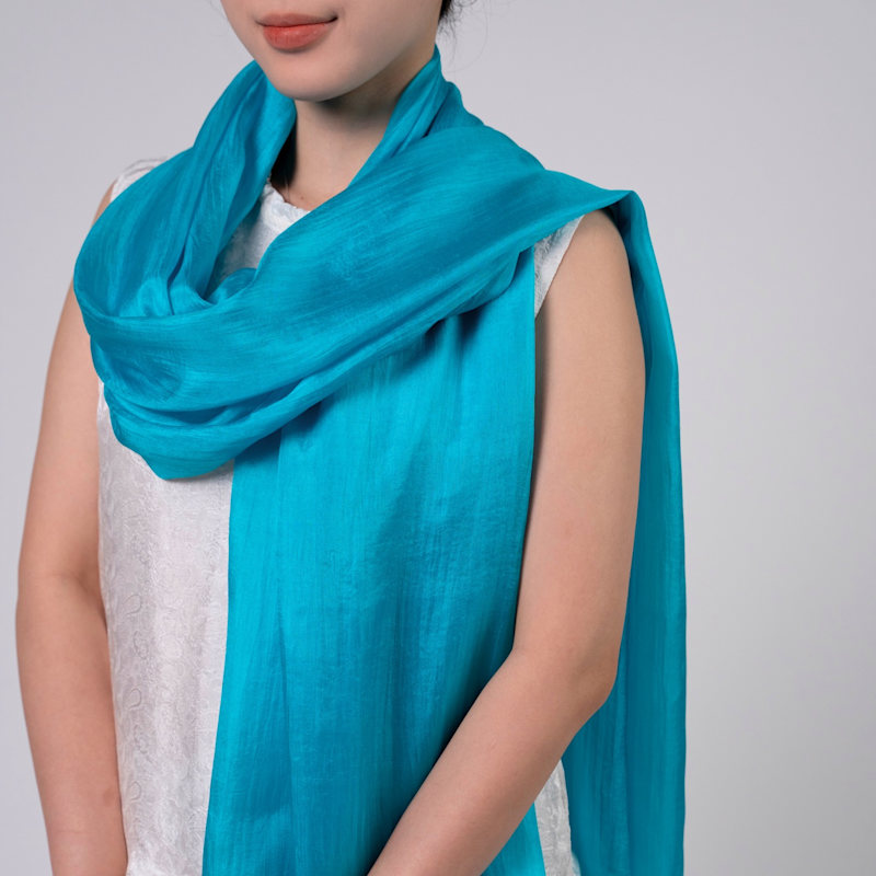 Thumbnail of Turquoise Blue Mulberry Silk Scarf – Lightweight Handmade Shawl image
