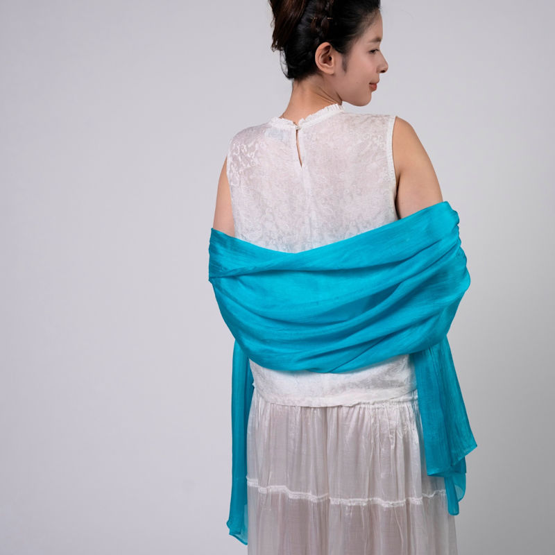 Thumbnail of Turquoise Blue Mulberry Silk Scarf – Lightweight Handmade Shawl image