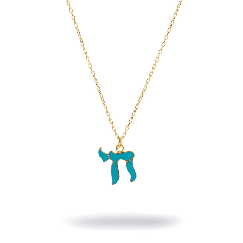 Turquoise Chai Symbol Gold Pendant Necklace - Blue | Ebru Jewelry ...