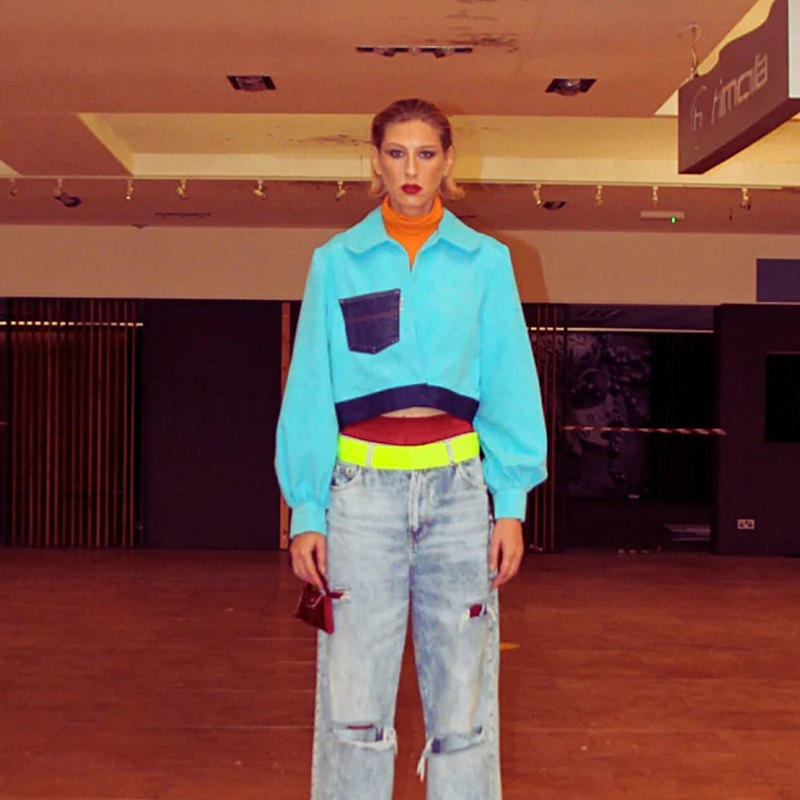 Thumbnail of Turquoise Corduroy Upcycled Denim Jacket image