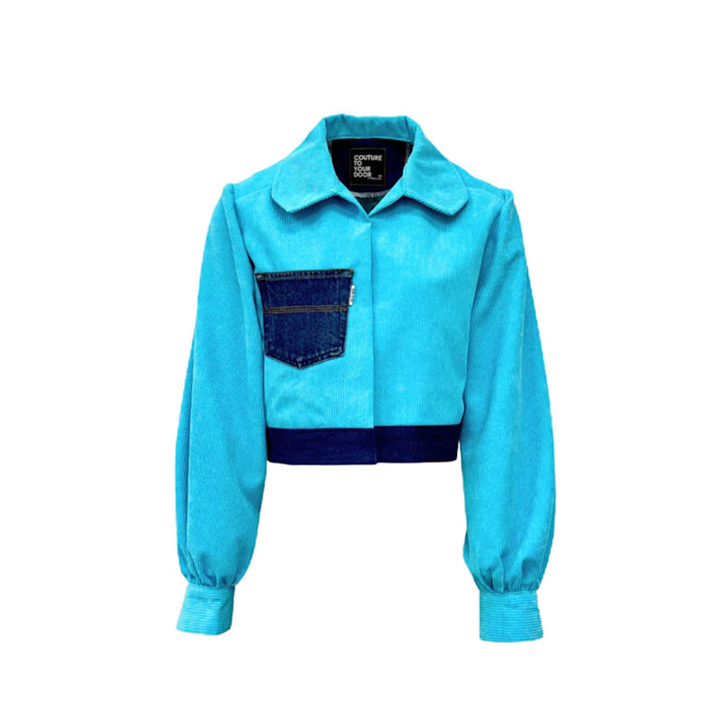 Thumbnail of Turquoise Corduroy Upcycled Denim Jacket image