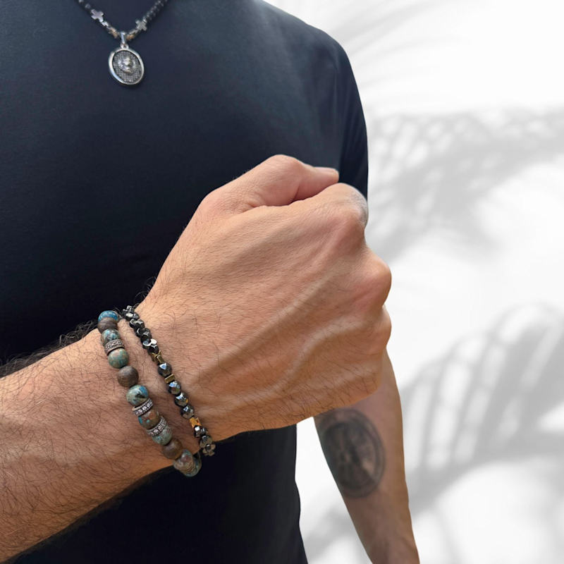 Thumbnail of Turquoise & Diamond Good Luck Beaded Bracelet - Brown image