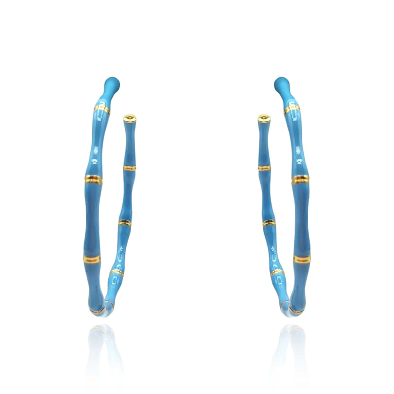 Thumbnail of Sloan Turquoise Enamel And Gold Bamboo Hoop Earrings image