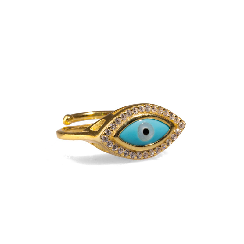 Thumbnail of Turquoise Evil Eye & Diamond Gold Statement Ring - Turquoise image