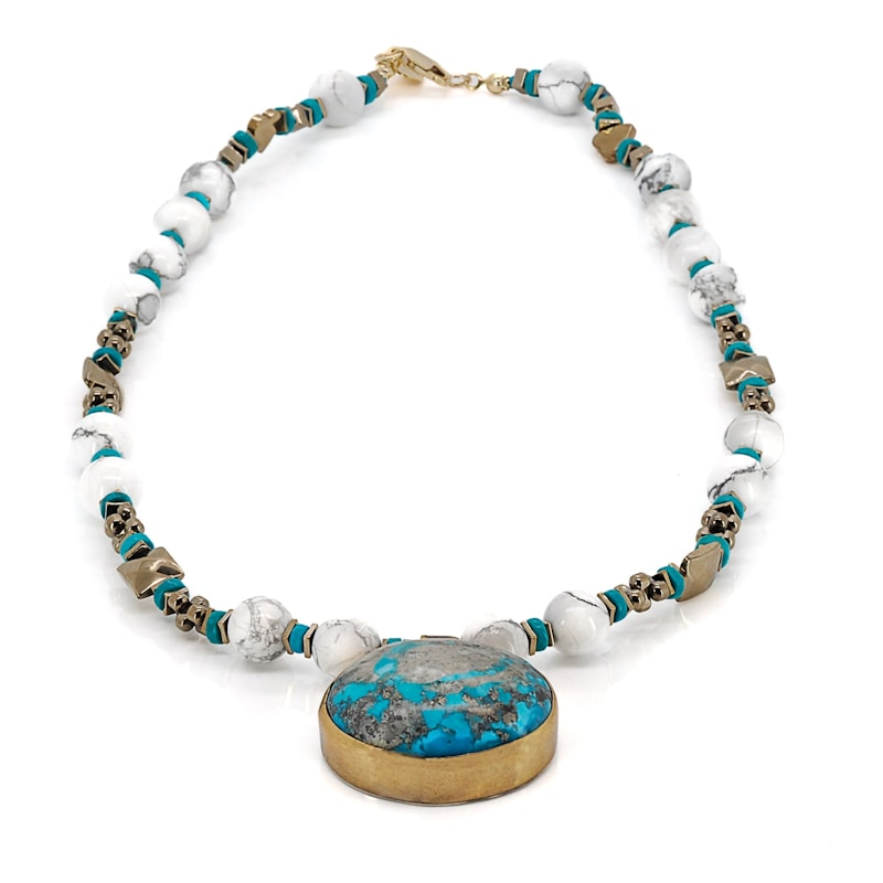Thumbnail of Vintage Style Turquoise Stone Pendant Beaded Necklace - Turquoise image