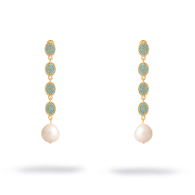 Thumbnail of Turquoise Harmony Pearl Dangle Earrings - Turquoise image