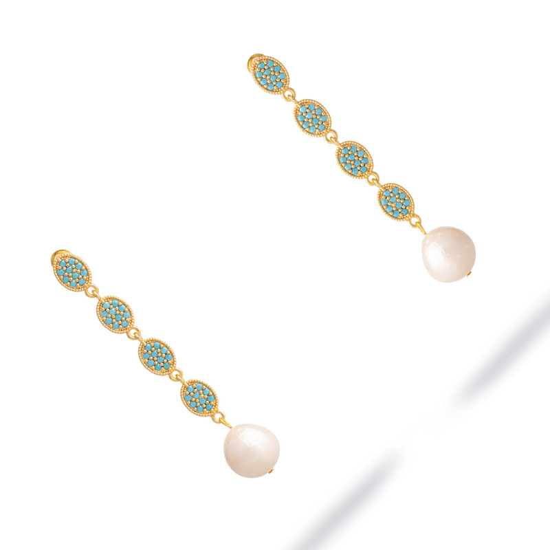 Thumbnail of Turquoise Harmony Pearl Dangle Earrings - Turquoise image