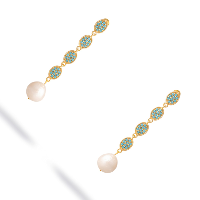 Thumbnail of Turquoise Harmony Pearl Dangle Earrings - Turquoise image