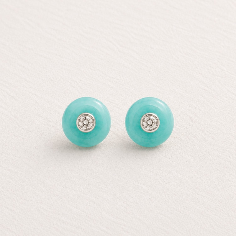 Thumbnail of Turquoise Jade And Diamond Stud Earrings image